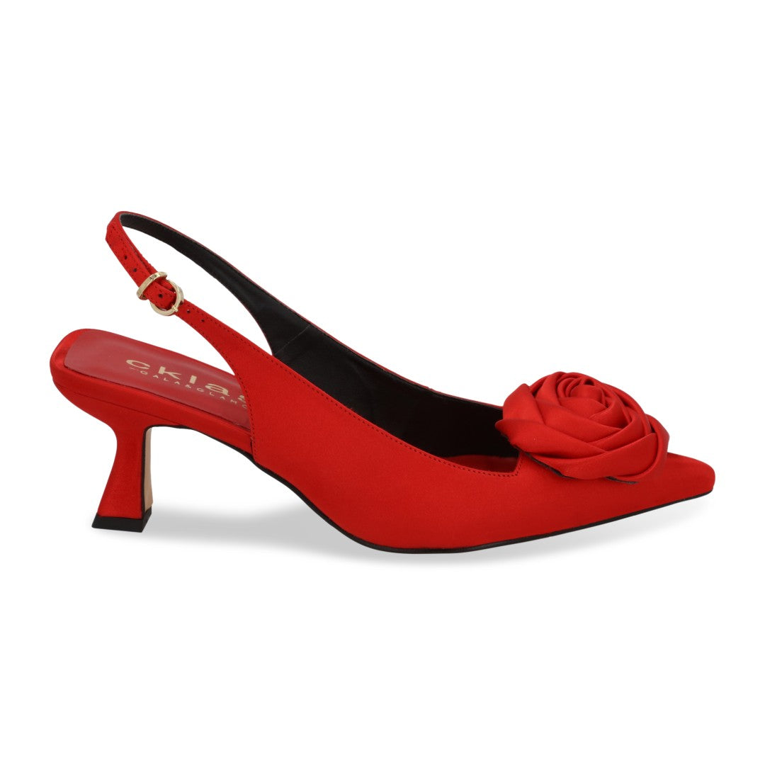 ZAPATILLA DE TACÓN ROJO CON FLOR 05050 – - Main Image