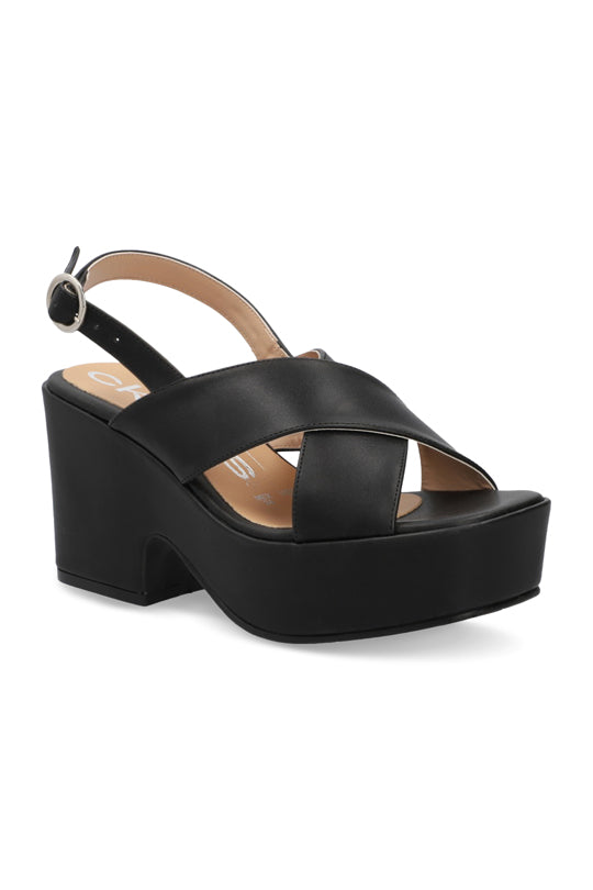 SANDALIA DE TACÓN NEGRO CON HEBILLA 03674