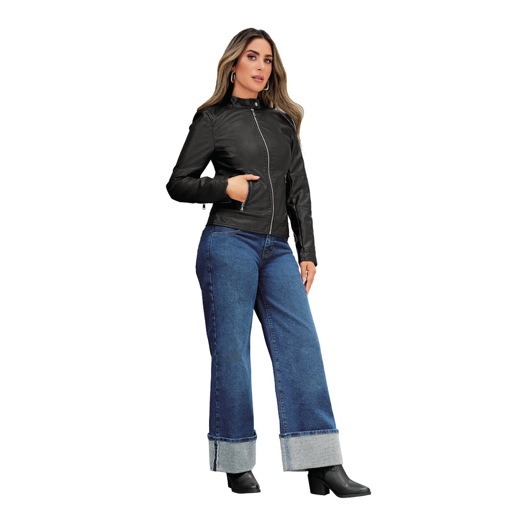 CHAMARRA NEGRA EFECTO PIEL 90953 – Cklass.com