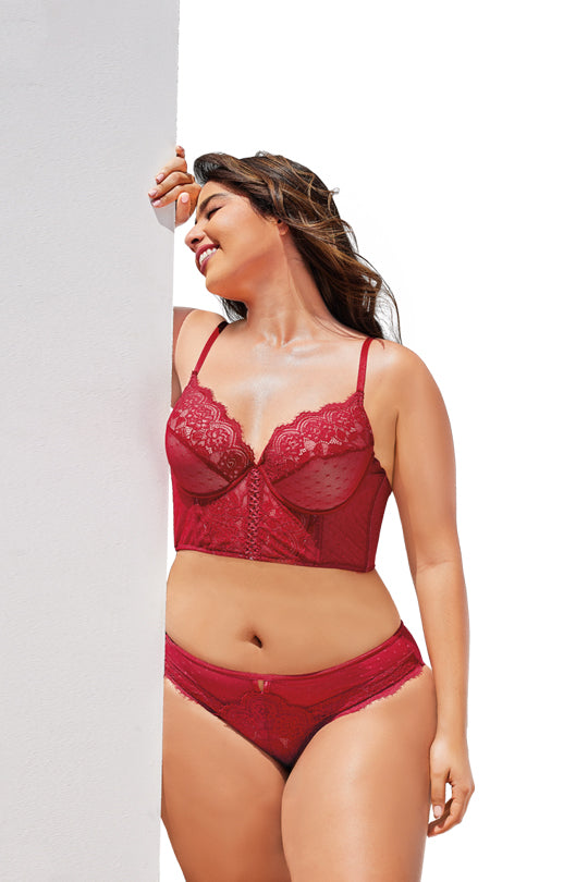 Panty vino con encaje y mesh plumeti 80667
