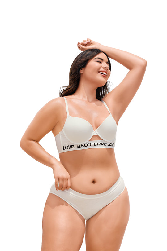 Brassiere blanco con letras en corte laser 81076