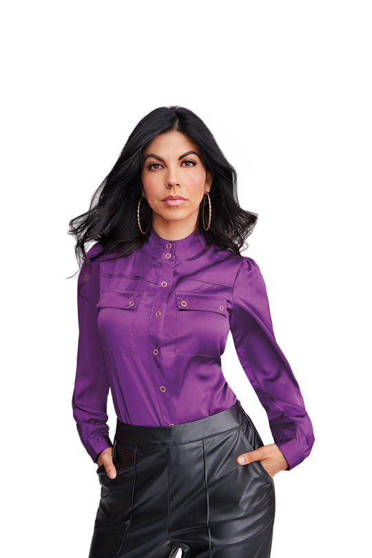 Bluson morado de satÍn con cuello mao 99197 –