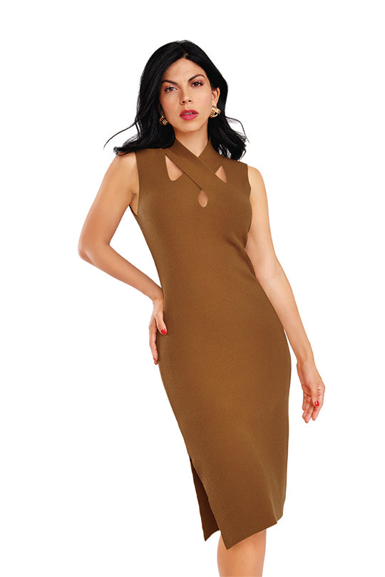 VESTIDO CAFÉ DE ESCOTE CUT OUT 42296 – - Main Image