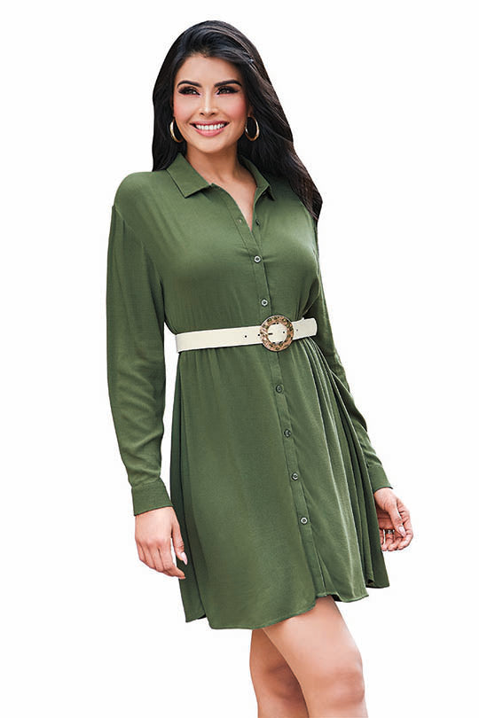 Vestido camisero color olivo 99389 – CklassOnline